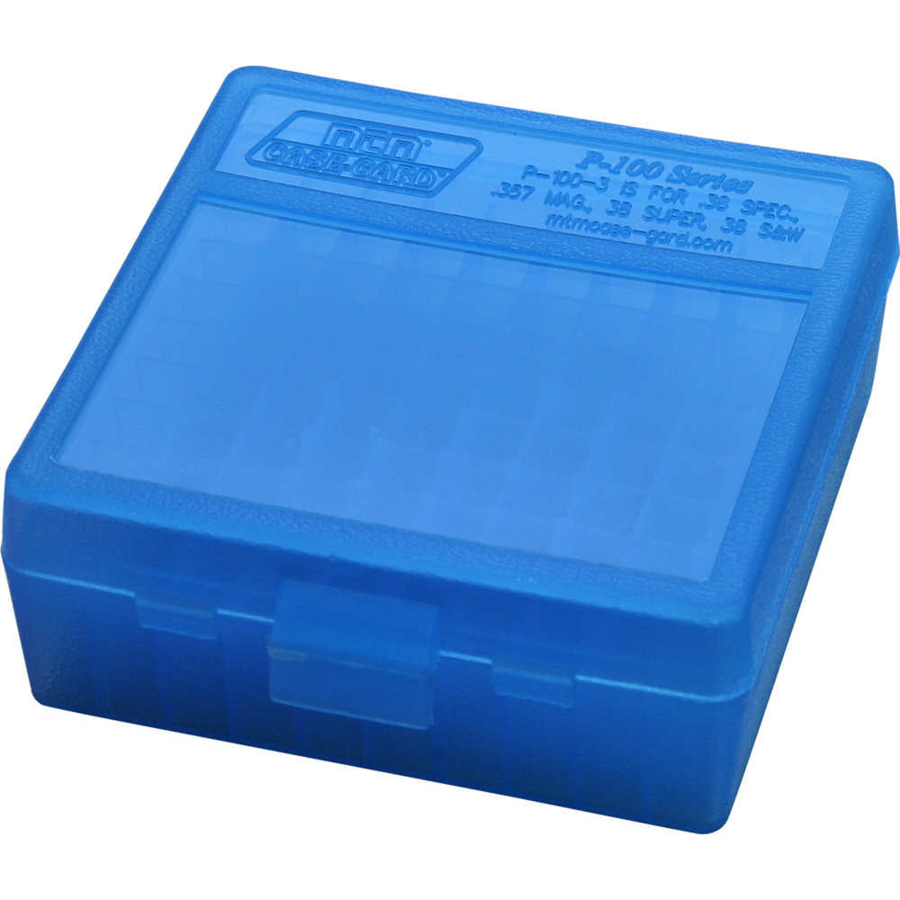 P100 Medium Handgun Ammunition Box - Clear 100-Round Magazine, Blue