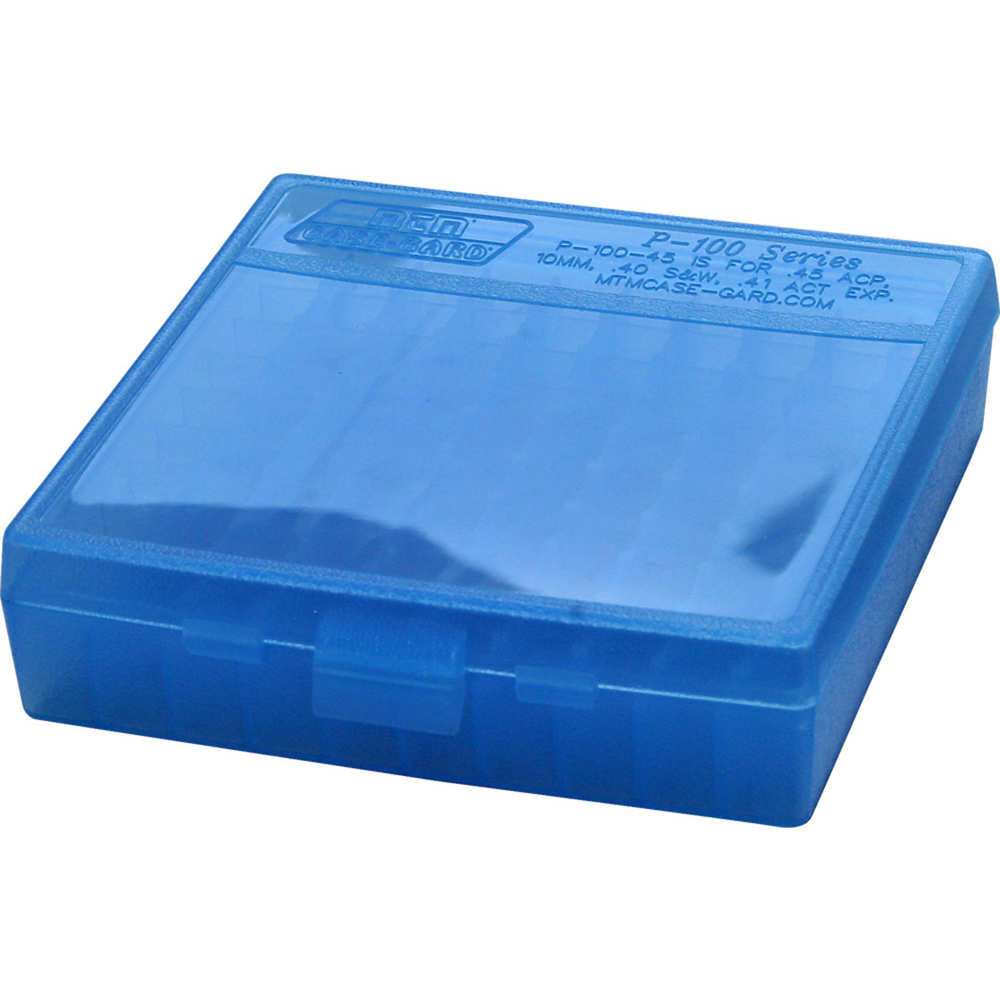 P100 Lge Handgun Ammunition Box - Clear 100-Round Magazine, Blue