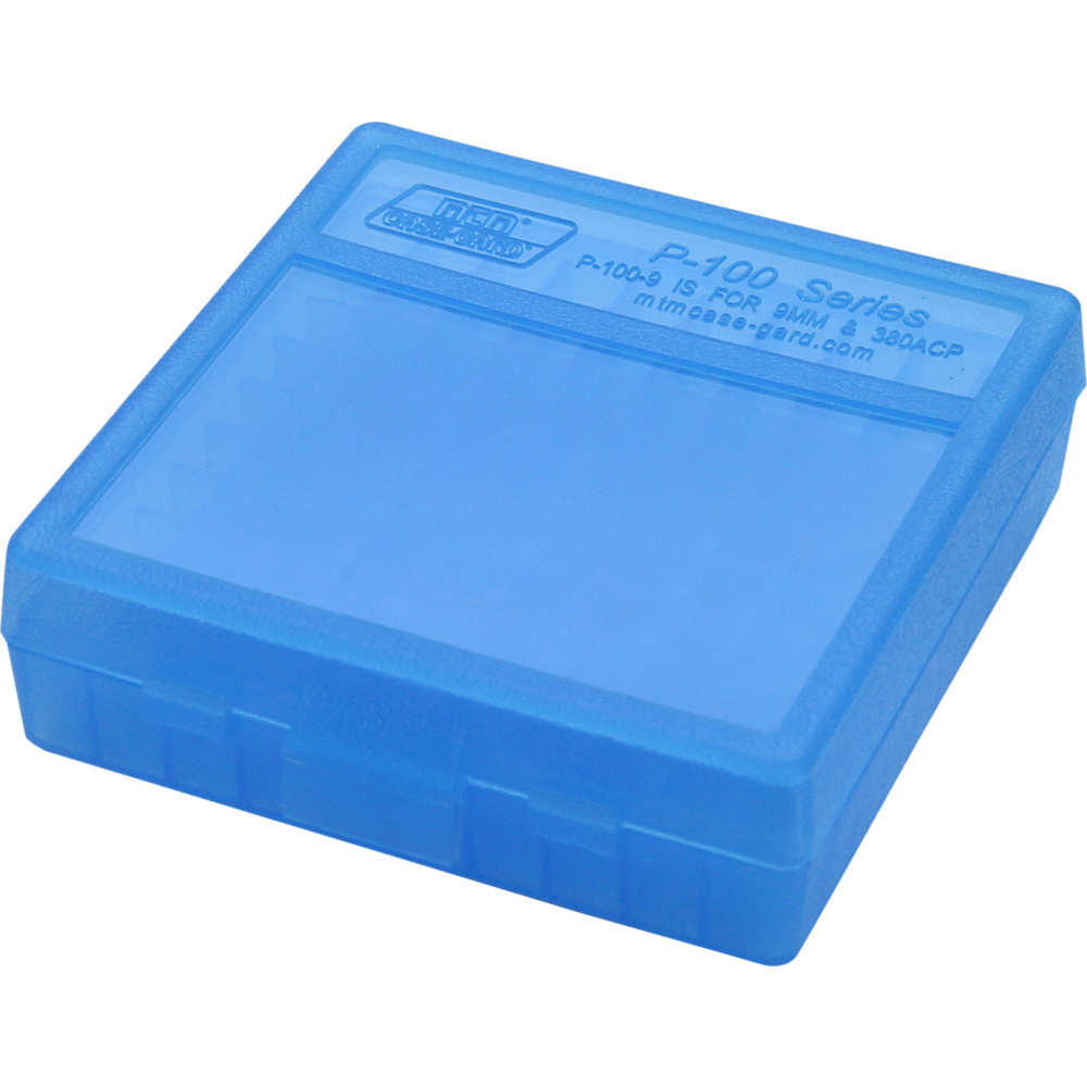 P100 Small Handgun Ammunition Box - Clear 100-Round Magazine, Blue
