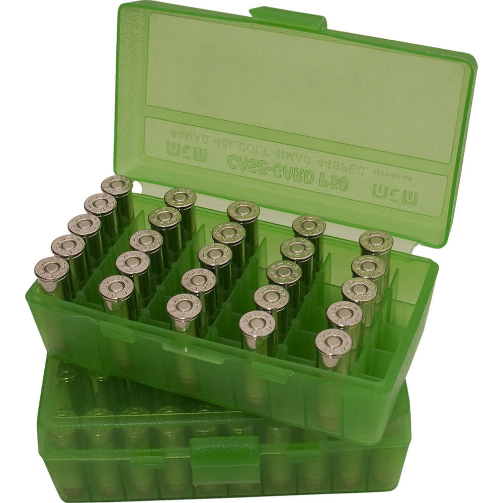 Ammunition Box Flip Top 38-357 Clear 50-Round Magazine, Green
