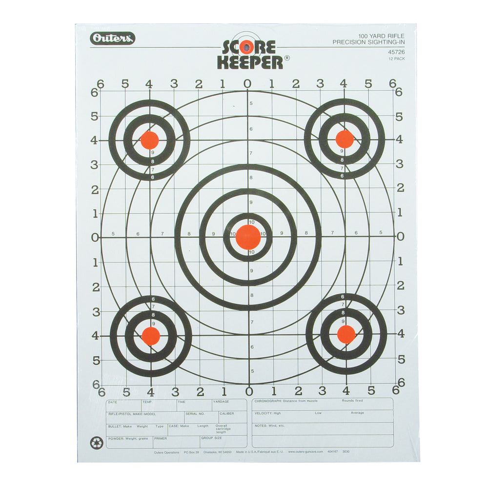 Champion 100YD Rifle Sight-In Target 12P