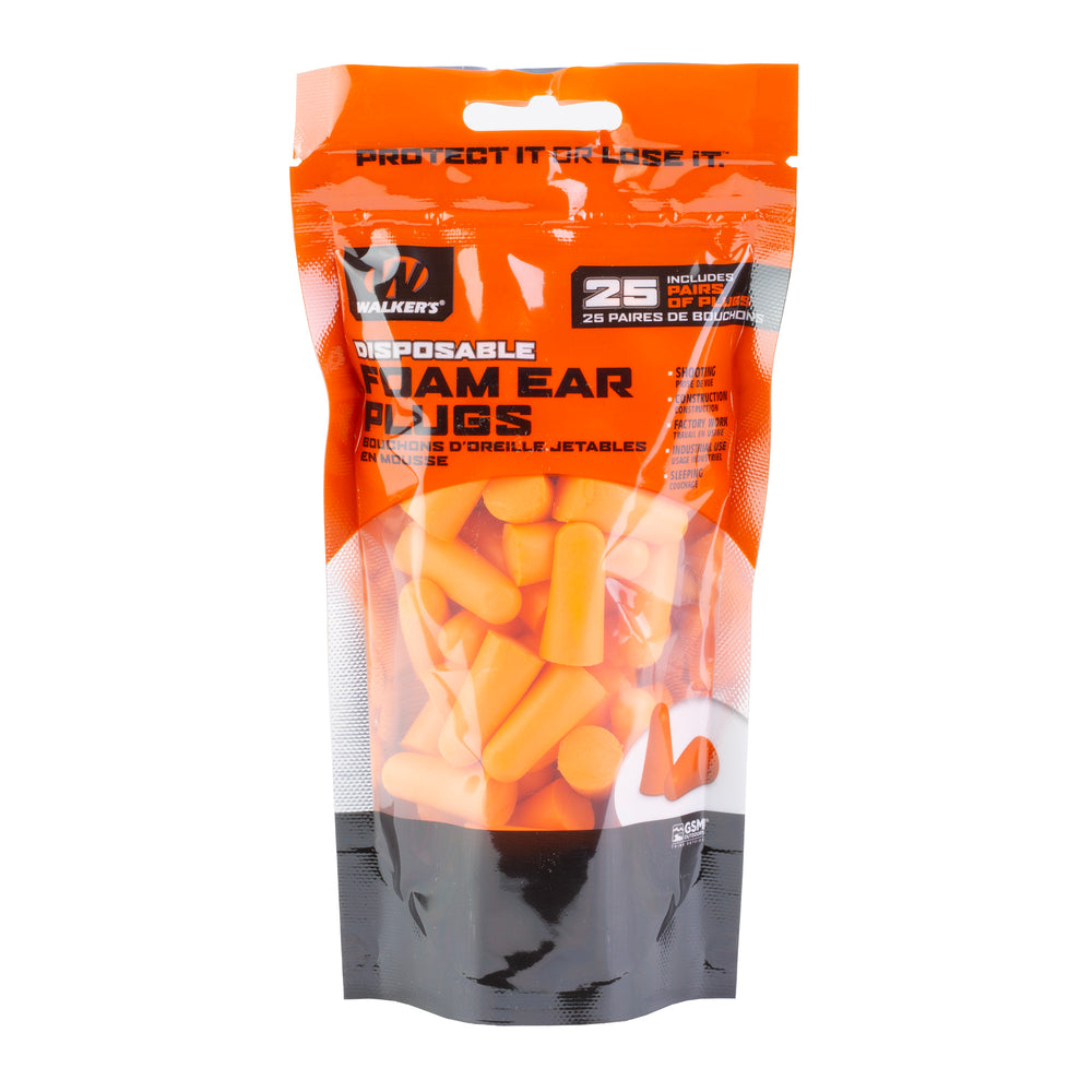 Walker's Foam Ear Plugs 25 Pairs Orange